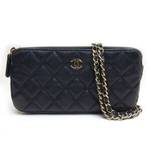 Chanel Caviar Leather Chain Clutch Bag Black GD